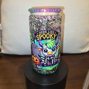 Spooky Glitter Candle Jar - Green and Purple